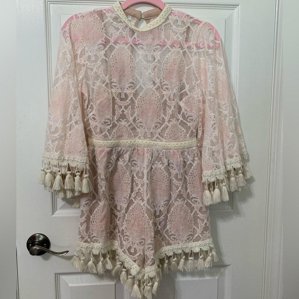 Pink Lace Red Dress Romper